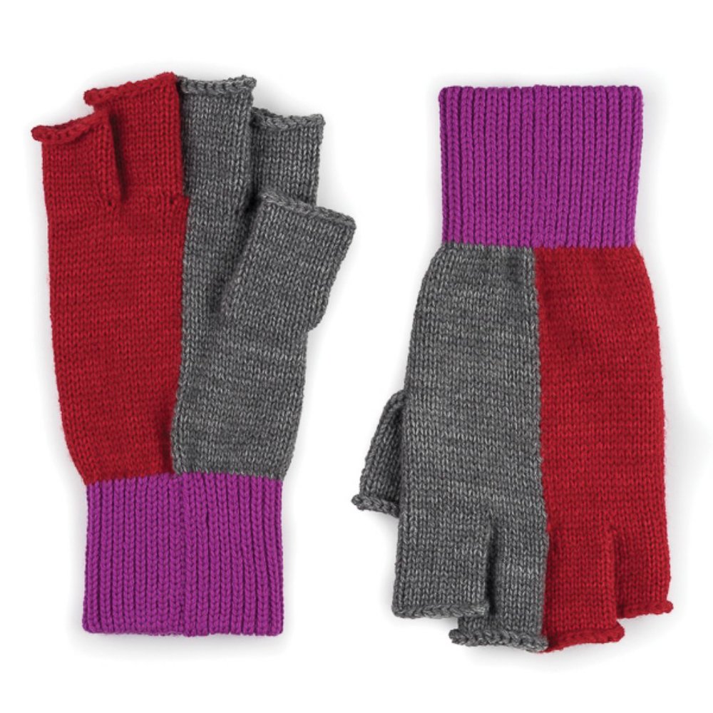 Colorblock Fingerless Gloves Red, Purple & Grey